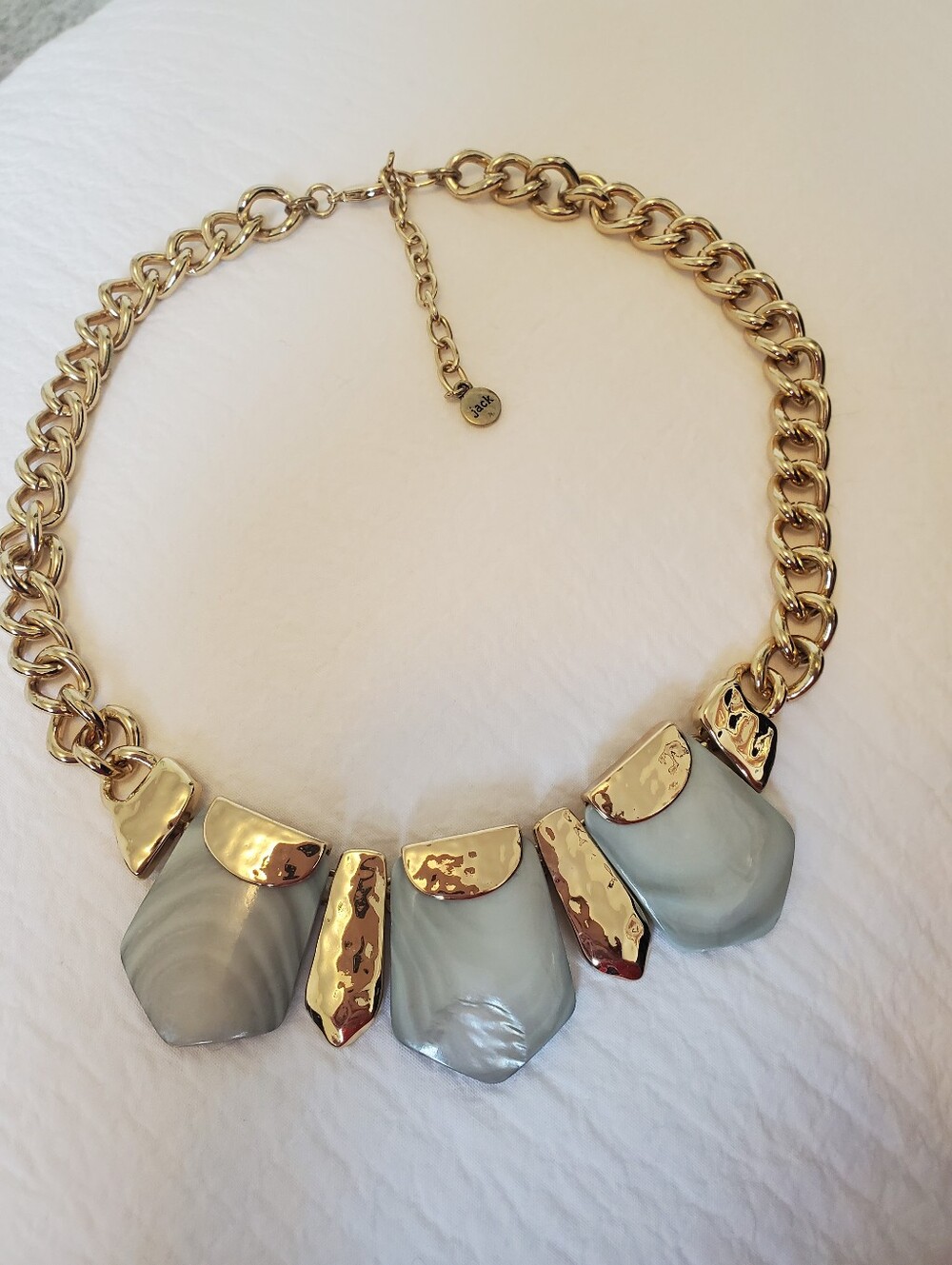Bella Jack Statement Hammered Gold Tone Bib Necklace with Pale Gray Pendants